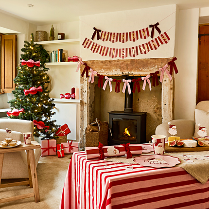 Cadeautas Vintage Kerstman - Roze & Rode Strepen
