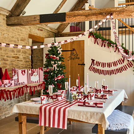 Cadeautas Vintage Kerstman - Roze & Rode Strepen