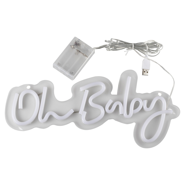 Lichtgevend bordje met de tekst oh baby