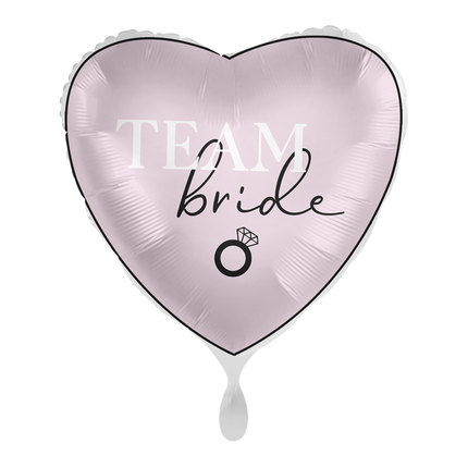 roze folieballon met de tekst team bride in het wit en zwart