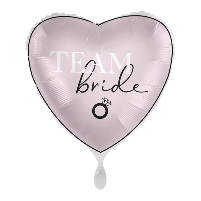 roze folieballon met de tekst team bride in het wit en zwart