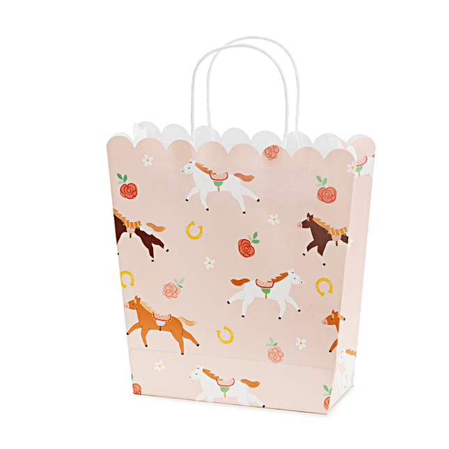 cadeautas met paarden, bloemen en hoefijzers in het lichtroze