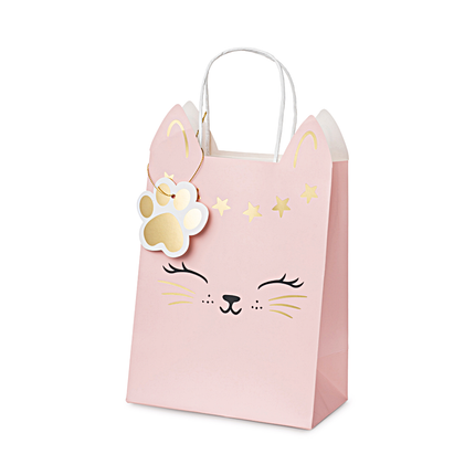 roze cadeautas met een gouden katten gezichtje