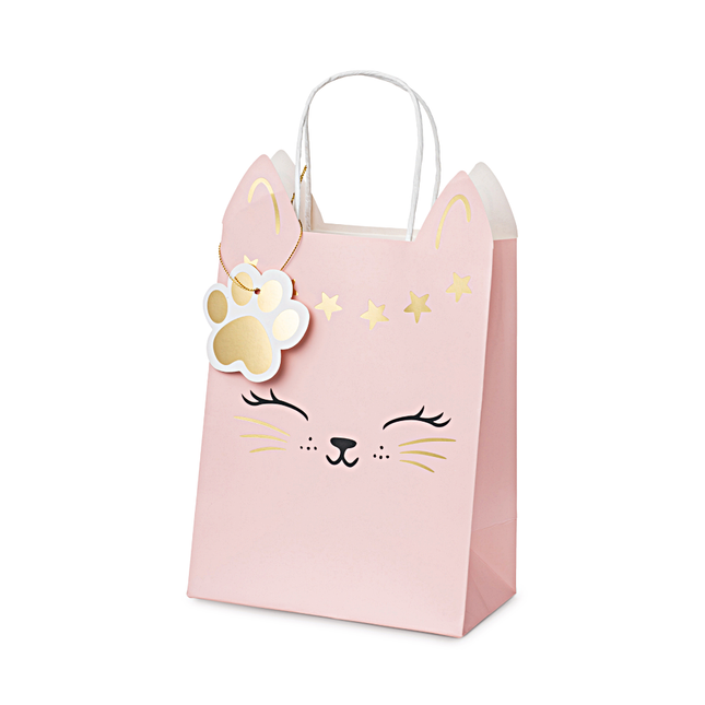 roze cadeautas met een gouden katten gezichtje