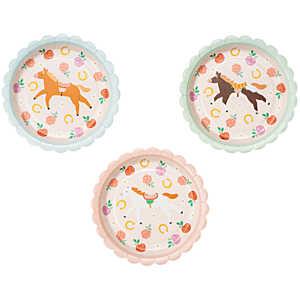 bordjes met paarden, hoefijzers en bloemen