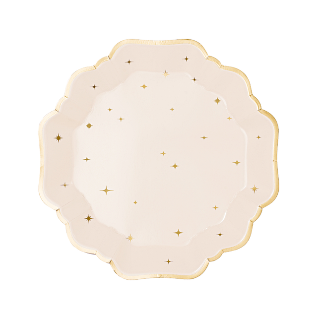 beige bordjes met gouden sterren en gouden rand