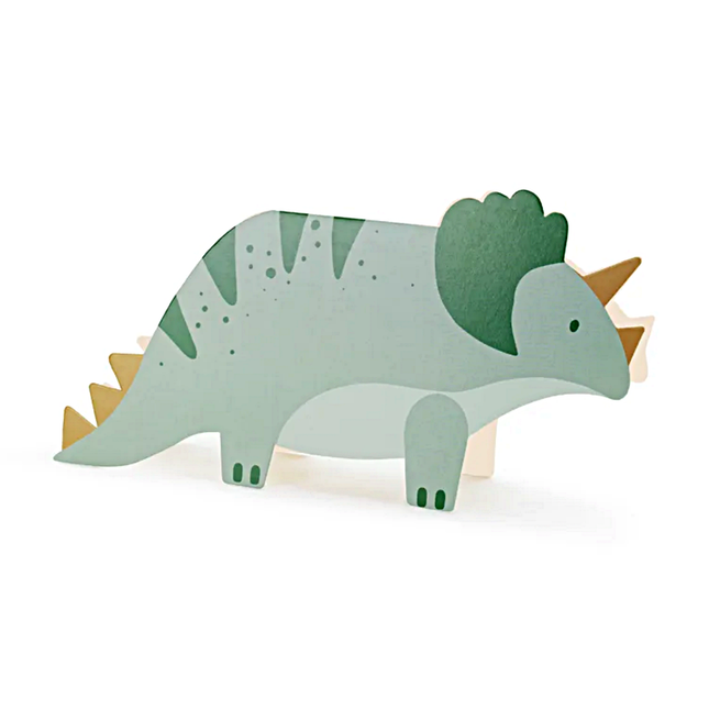 Uitnodiging in de vorm van een groene dino
