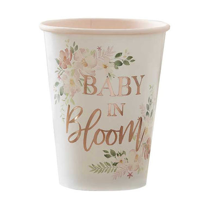 Beker met bloemen en de tekst baby in Bloom