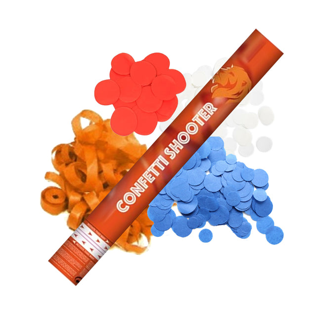 Confetti Shooter Rood Wit Blauw Oranje - 40 cm
