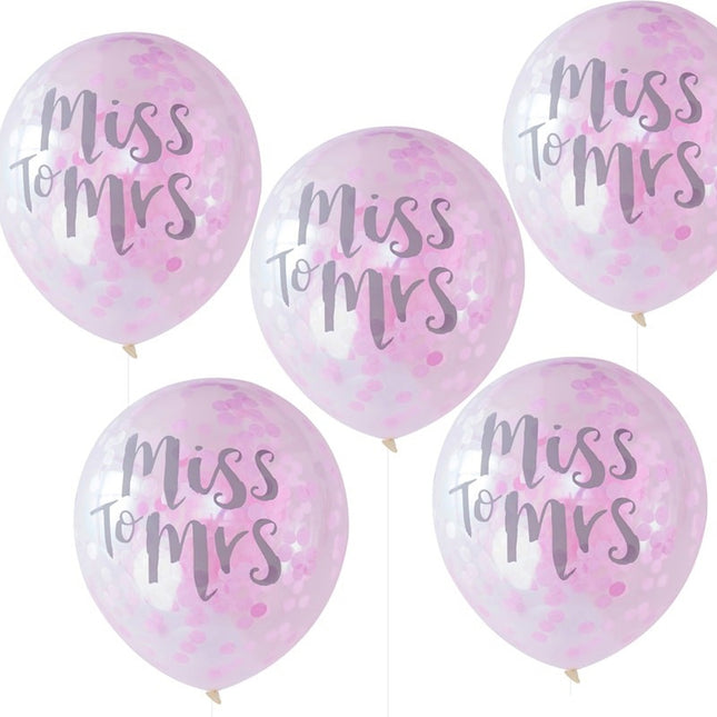Confettiballonnen - 'Miss to Mrs' Roze - 5 stuks