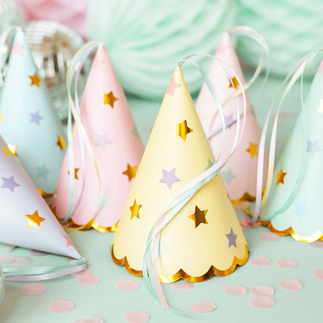 Feesthoedjes Pastel Sterren - 6 stuks