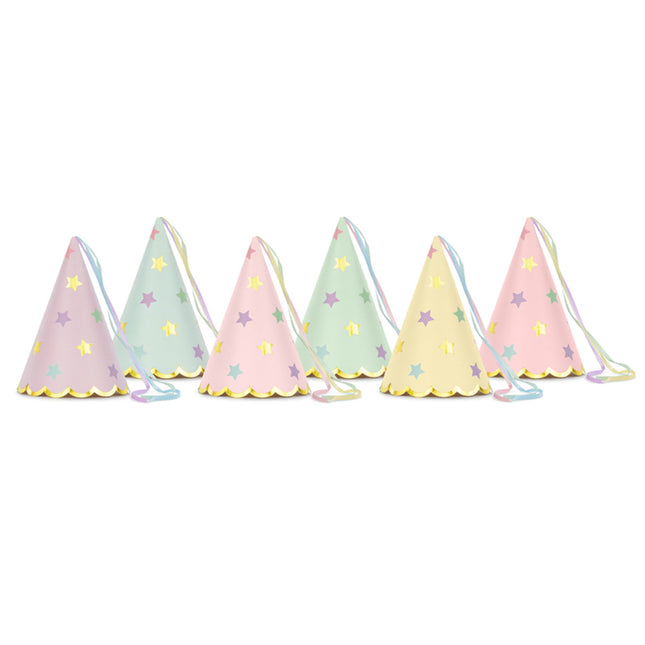 Feesthoedjes Pastel Sterren - 6 stuks