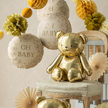 beige ballon babyshower goud en bloemen