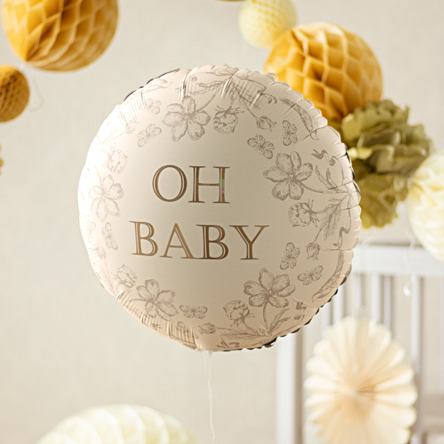 beige ballon babyshower goud en bloemen