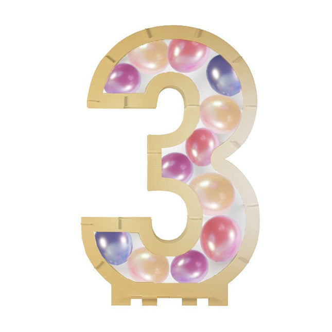 goudkleurig ballonstandaard in de vorm van een 3