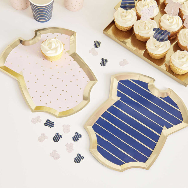 Bordjes in de vorm van Rompers voor gender reveal