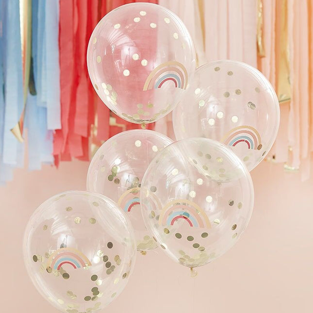 Confetti Ballonnen Regenboog & Goud - 5 stuks