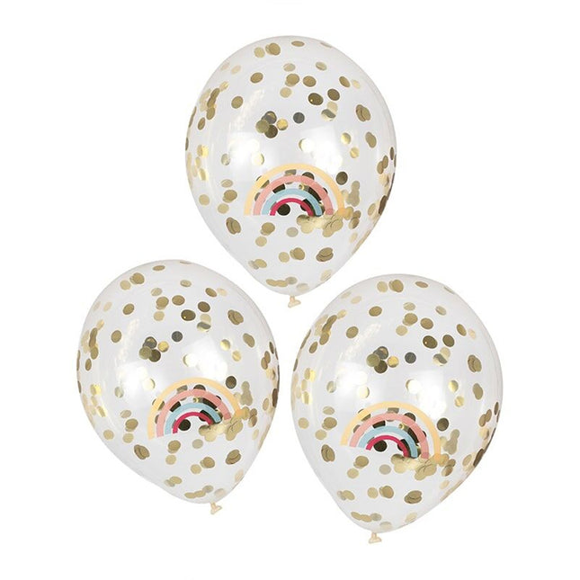 Confetti Ballonnen Regenboog & Goud - 5 stuks