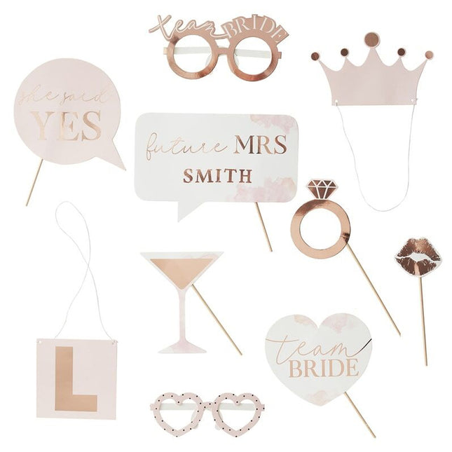 Photobooth Props ‘Team Bride’ Rosé Goud - 10 stuks