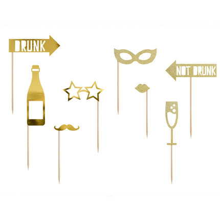 Photobooth Props Goud - 8 Stuks
