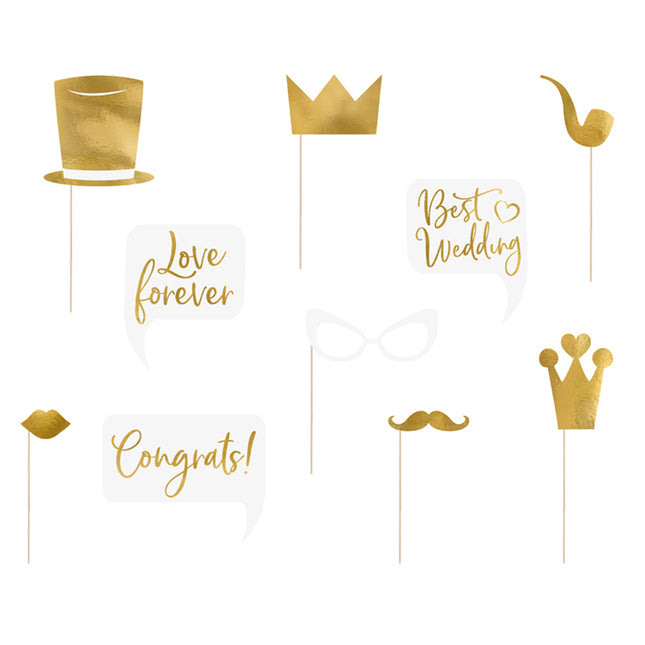 Photo Booth Props Wedding Goud - 10 stuks