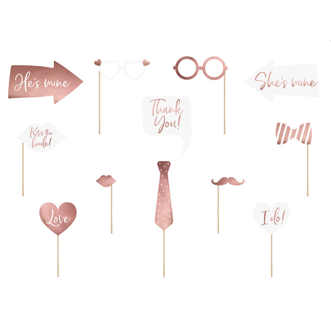 Photo Booth Props Wedding Rose Goud - 12 stuks