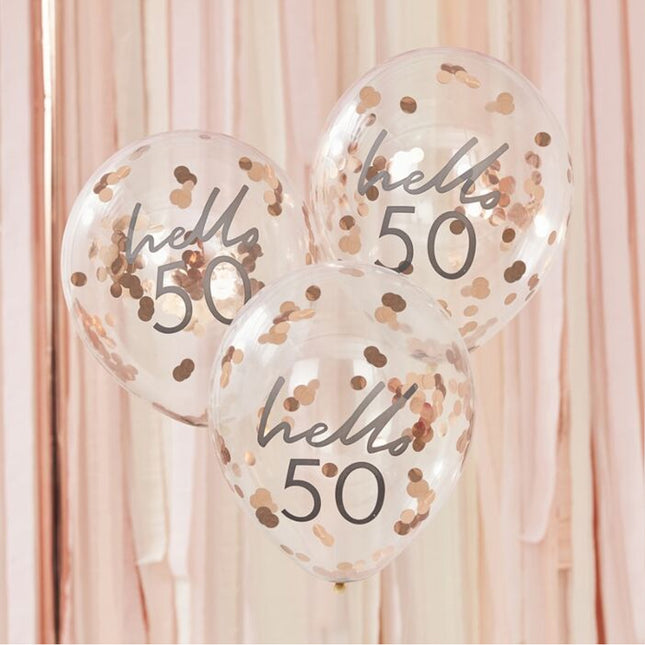 Confettiballonnen Rosé Goud 'Hello 50' - 5 stuks