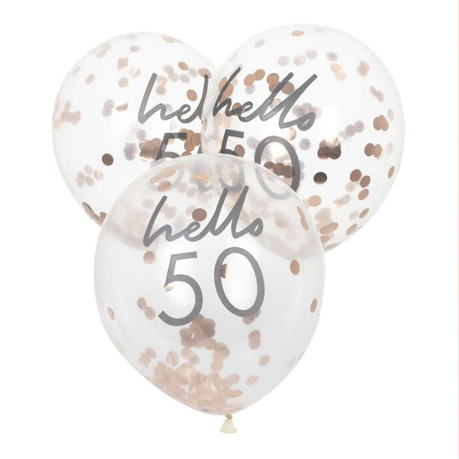 Confettiballonnen Rosé Goud 'Hello 50' - 5 stuks