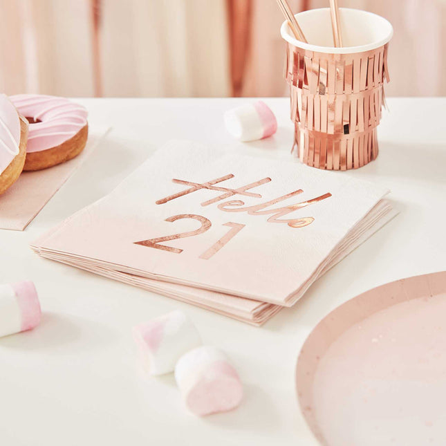 Roze Servetten met de tekst Hello 21