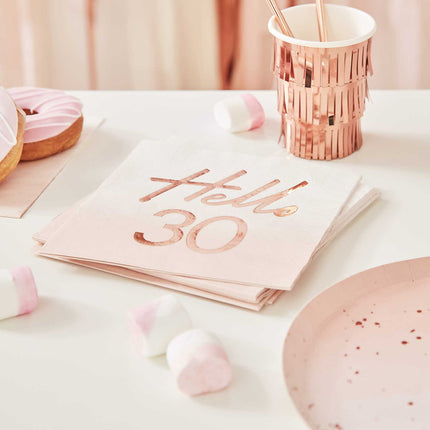 Roze Servetten met de tekst Hello 30