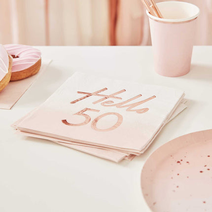 Roze Servetten met de tekst Hello 50