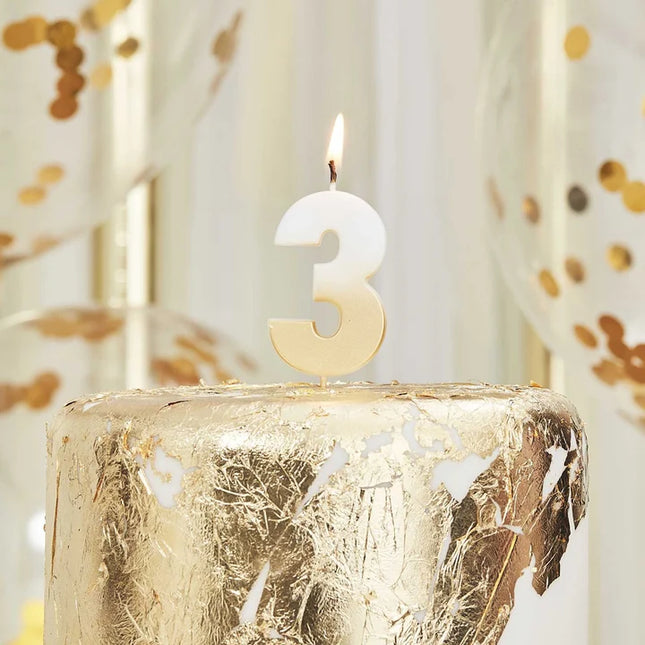 Taart Kaars Cijfer 3 t/m 8 - Ombre Goud