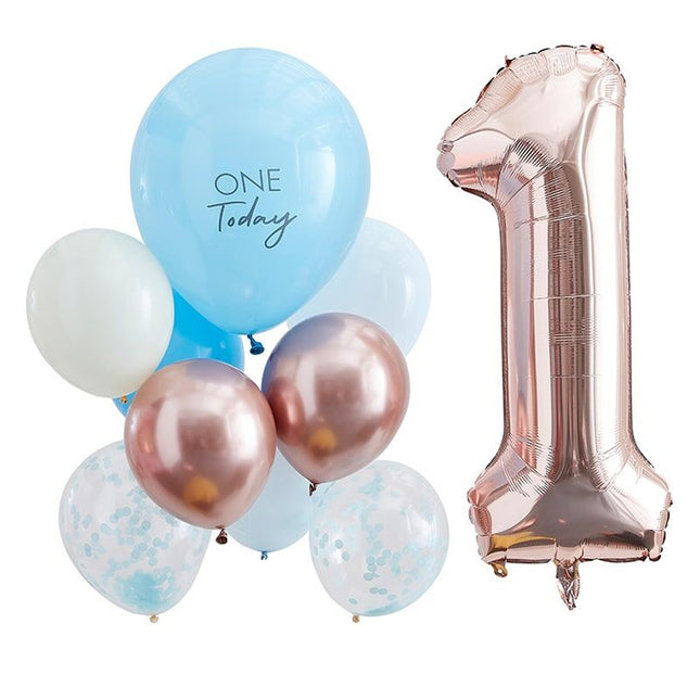 Folieballon One Today - Blauw Rose Goud