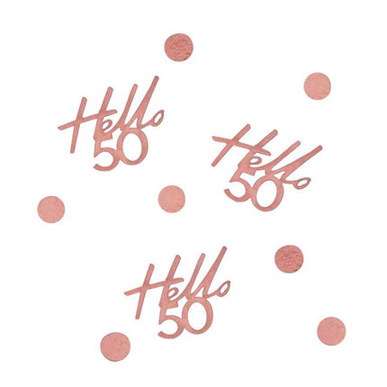 Tafel Confetti met tekst hello 50