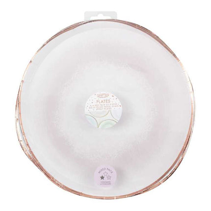 bordjes in lichte aquarel kleuren met rose gouden rand