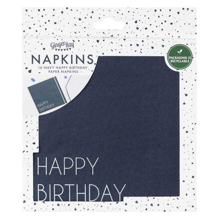Donkerblauw servet met happy birthday erop