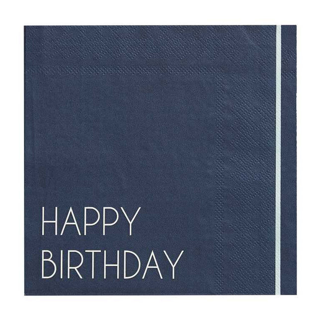 Donkerblauw servet met happy birthday erop