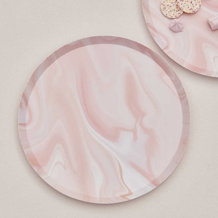 Papieren bordjes met roze marmer look