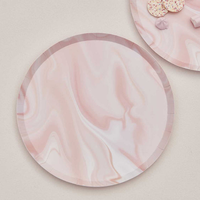 Papieren bordjes met roze marmer look