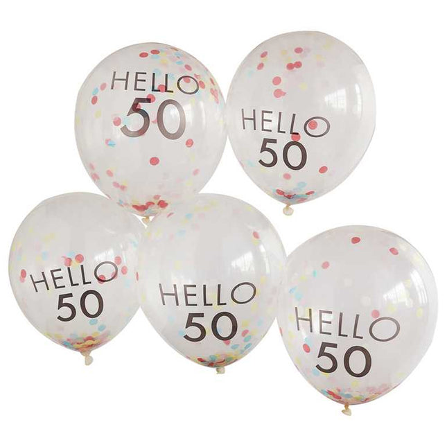 Confetti ballonen met 'Hello 50' erop