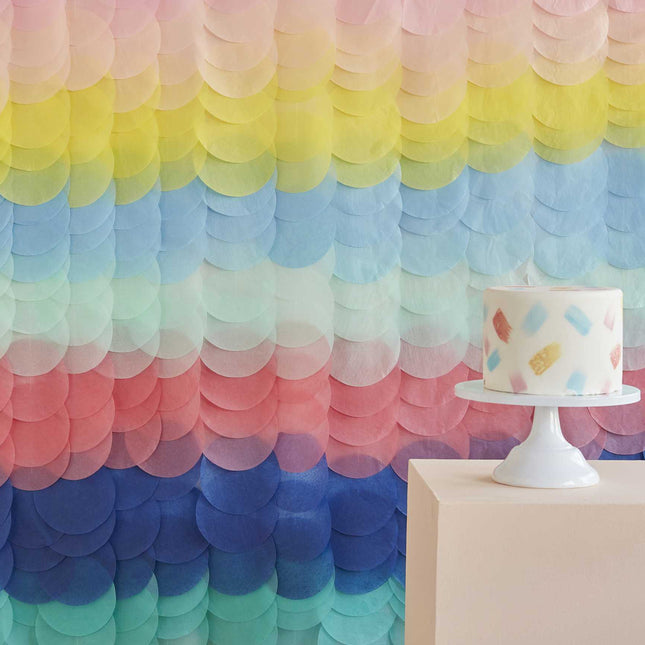 Backdrop van Schijfjes Papier in Regenboog kleuren