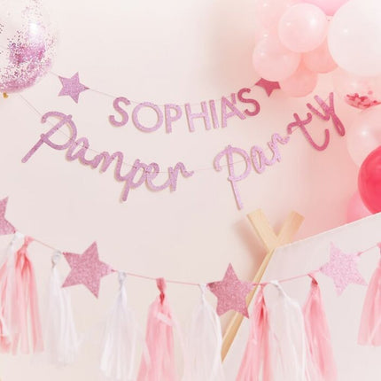 Slinger Roze glitter pamper party - 2 x 2.5 Meter
