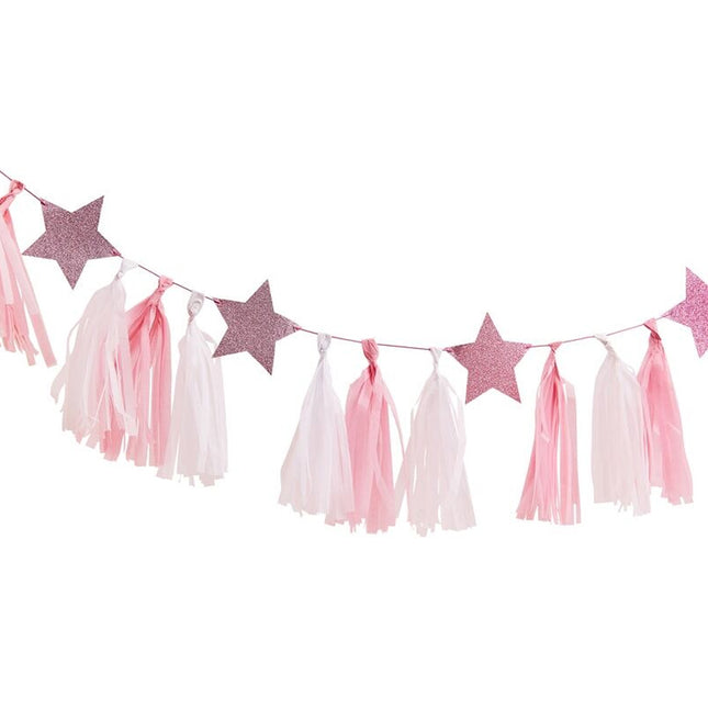 Tassel Slinger Roze Wit - 2 Meter