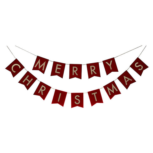 Letterbanner 'Merry Christmas' Rood Velvet - 2 meter