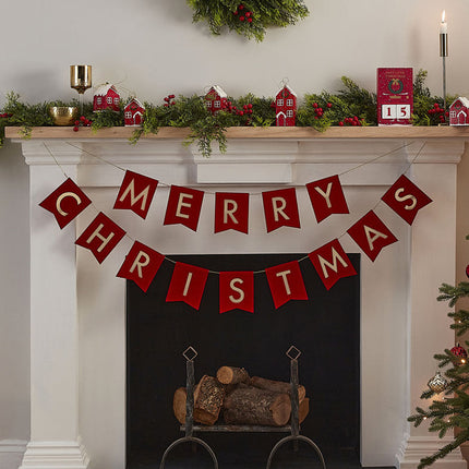 Letterbanner 'Merry Christmas' Rood Velvet - 2 meter