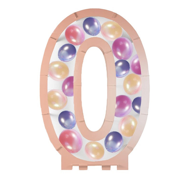 rose goudkleurig ballonstandaard in de vorm van een 0