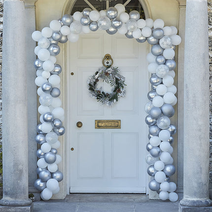 Ballonnenboog Deur Kit - Wit/Zilver/Sneeuwvlokken