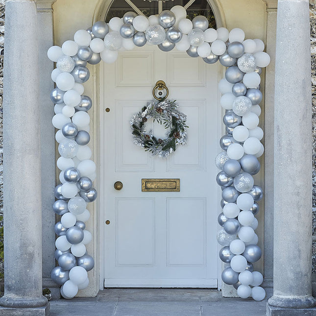 Ballonnenboog Deur Kit - Wit/Zilver/Sneeuwvlokken