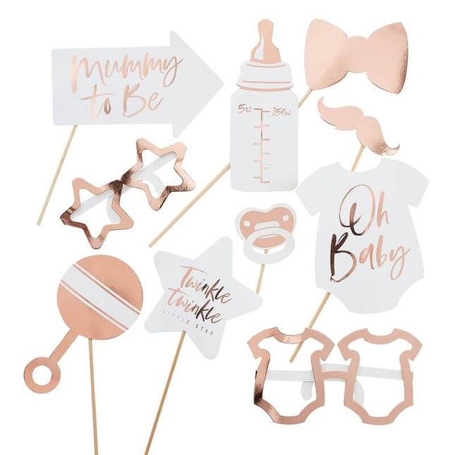 Photo Booth Props Baby Shower Rosé Goud - 10 stuks