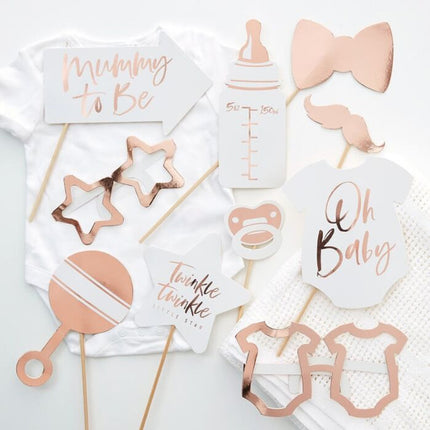 Photo Booth Props Baby Shower Rosé Goud - 10 stuks